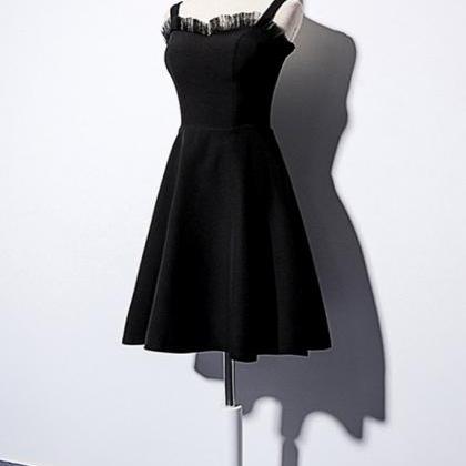 Cute Black Satin Short Custom Size Prom Dress,..