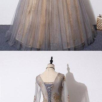Gold Tulle Long Sleeve Backless Beading Formal Prom Dress main image 0