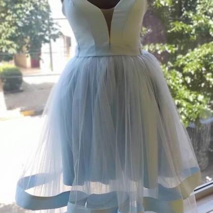 Light Blue Tulle Long Layered A Line Prom Dress,..