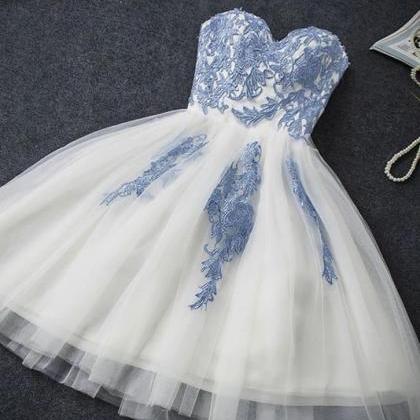 Sweetheart White Tulle Strapless Short Prom Dress,..