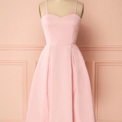 Simple Pink Satin Short Prom Dress, Customize..