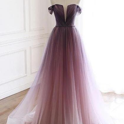 Unique Gradient Purple Tulle Long Prom Dress, Off..