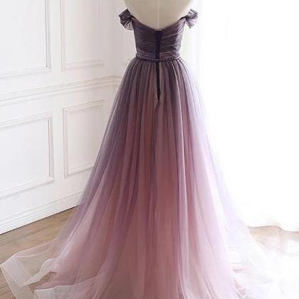 Unique Gradient Purple Tulle Long Prom Dress, Off..