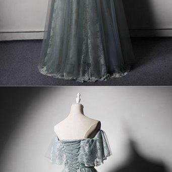 Green Lace Strapless Long A Line Senior Prom..