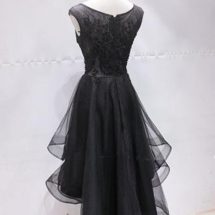 Black Tulle Round Neck High Low Homecoming Dress,..