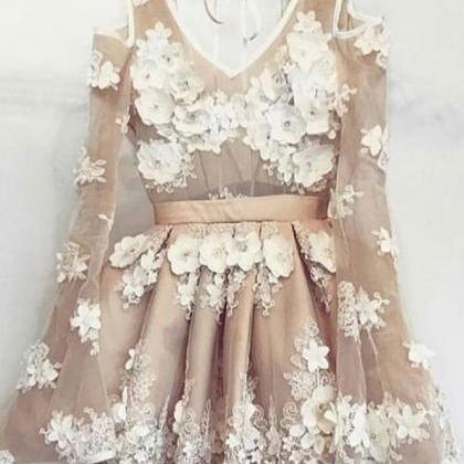 Cute Champagne Tulle Mini Prom Dress, Short..