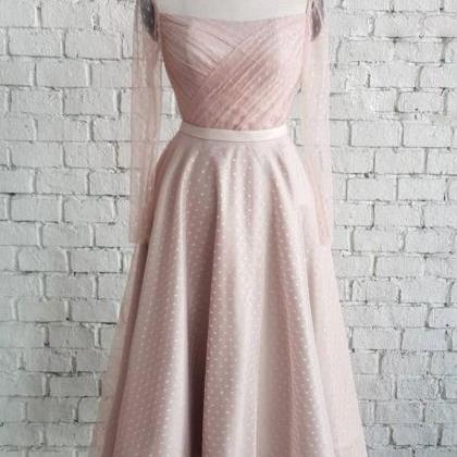 Cute Pink Tulle Mid Length Prom Dress, Bridesmaid..