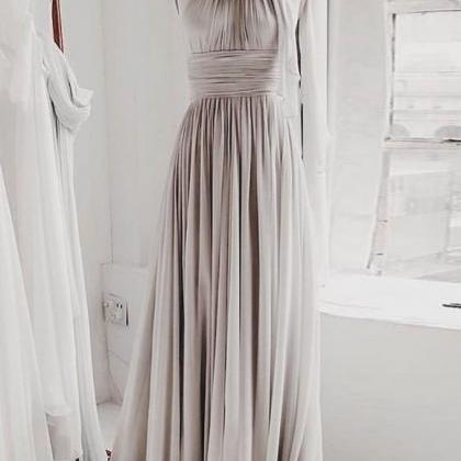 Simple Gray Chiffon Strapless Long A Line Prom..