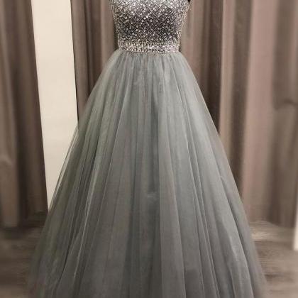 Gray Tulle Beaded And Sequins Long ..