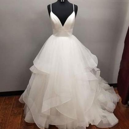 White Tulle Long Multi-layered Ball Prom Dress,..