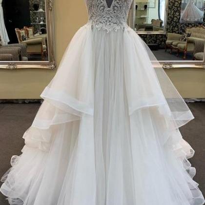 White Tulle Lace Custom Size Long Prom Dress,..
