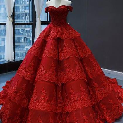 Real Picture Red Lace Multi-layered Sweetheart..