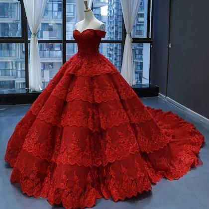 Real Picture Red Lace Multi-layered Sweetheart..