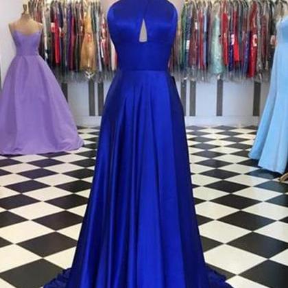 Simple Royal Blue Satin Long Prom Dress, Evening..