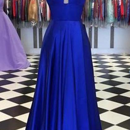 Simple Royal Blue Satin Long Prom Dress, Evening..