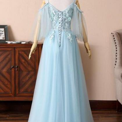 Baby Blue Tulle Custom Size Long Bridesmaid Dress,..