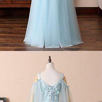 Baby Blue Tulle Custom Size Long Bridesmaid Dress,..