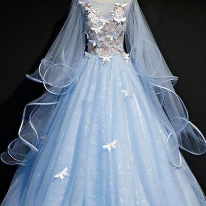 Blue Tulle A Line Custom Made Long Sweet 16 Prom..