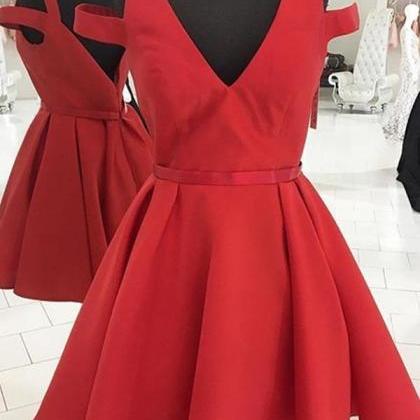 A Line V Neck Red Prom Dresses,red Homecoming..