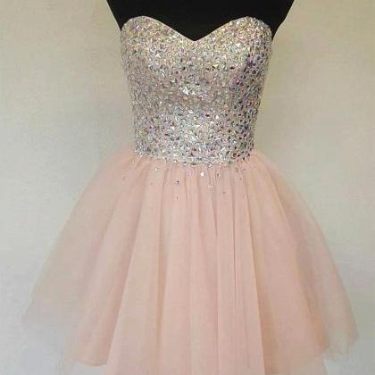 A Line Sweetheart Neck Sequins Pink Short Prom..