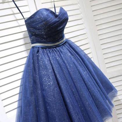 Shiny Strapless Blue Short Prom Dresses Homecoming..