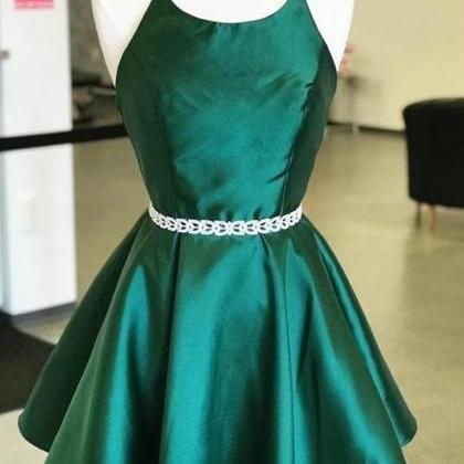 Halter Neck Short Emerald Green Prom Dresses With..
