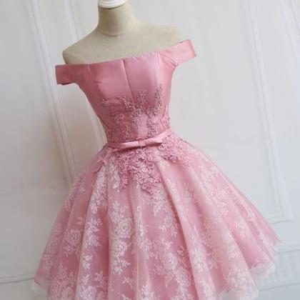 Off The Shoulder Short Pink Lace Prom Dresses,off..