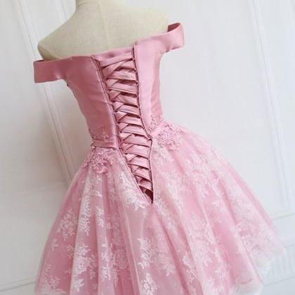 Off The Shoulder Short Pink Lace Prom Dresses,off..