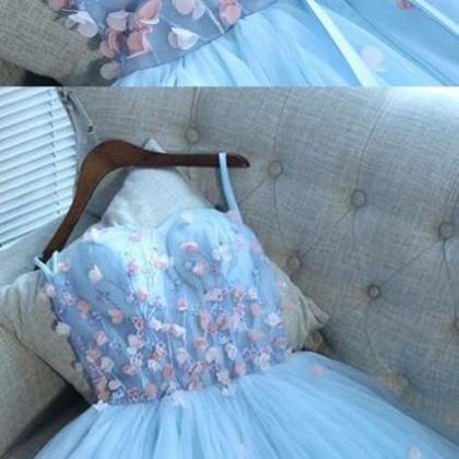 A-line Sweetheart Short Blue Tulle Homecoming..