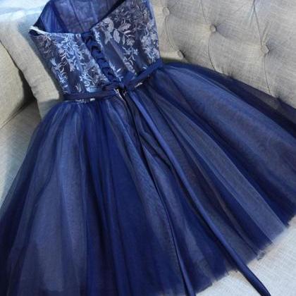 Cute Navy Blue Sweetheart Tulle Beaded Appliques..