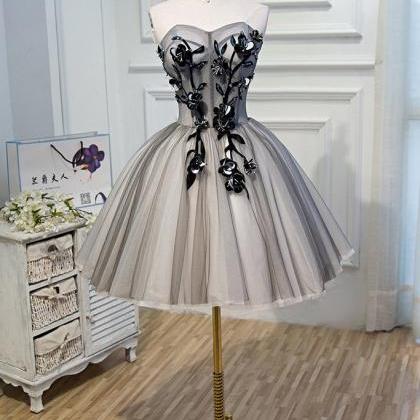 A Line Sweetheart Tulle Black Short Homecoming..
