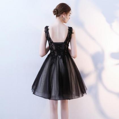 A Line V Neck Black Homecoming Dresses,short Tulle..