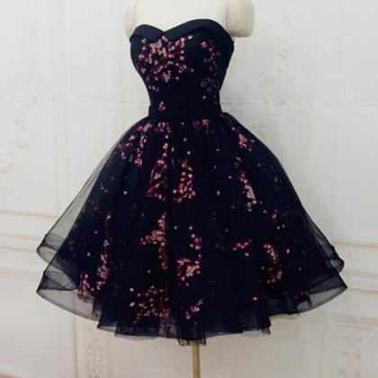 Charming Black Cute Floral Formal Dresses,black..