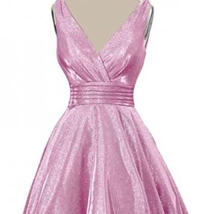 Pink Sequins Short Homecoming Dresses A Line V..