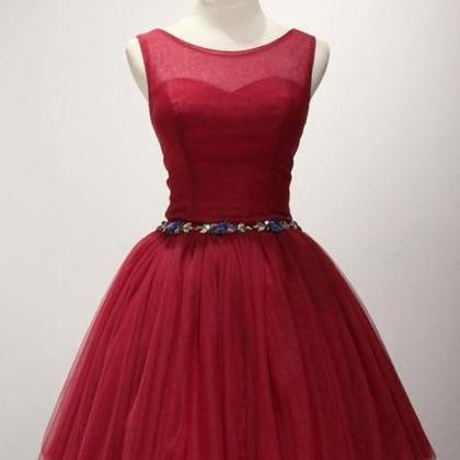 Red Simple Elegant Lace Up Short Tulle Homecoming..