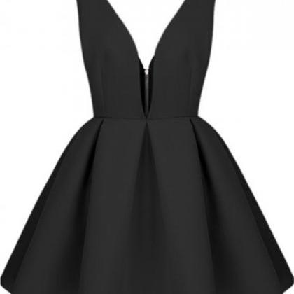 Black Short V-neck Simple Homecoming Dresses Party..