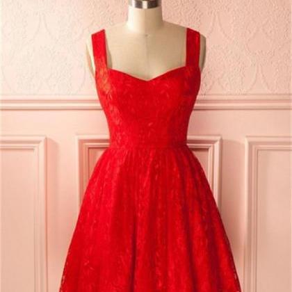 Vintage Red Lace Short Cute Homecoming Dresses For..
