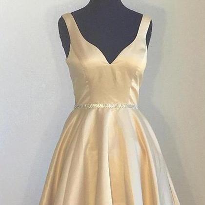 Simple Satin Long A-line Beading Homecoming..