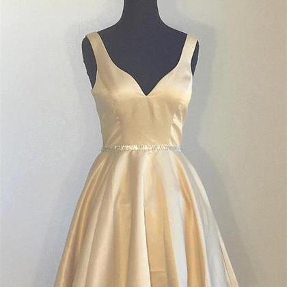 Simple Satin Long A-line Beading Homecoming..