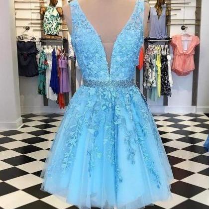 Light Blue Lace Beading Tulle Backless Pretty..