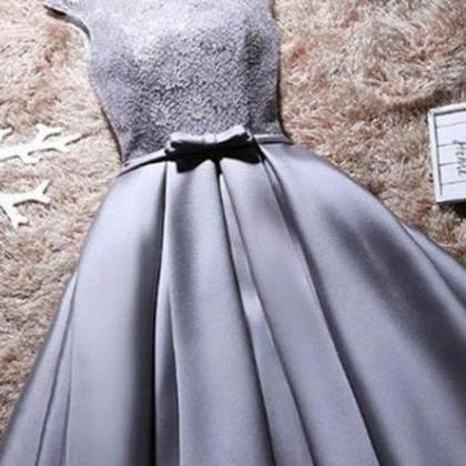 Gray Lace Up Satin Homecoming Dresses Elegant..