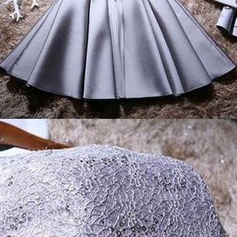 Gray Lace Up Satin Homecoming Dresses Elegant..
