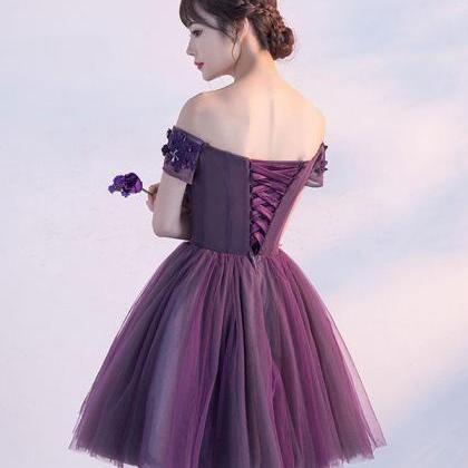 Cute A Line Purple Off Shoulder Short Prom..