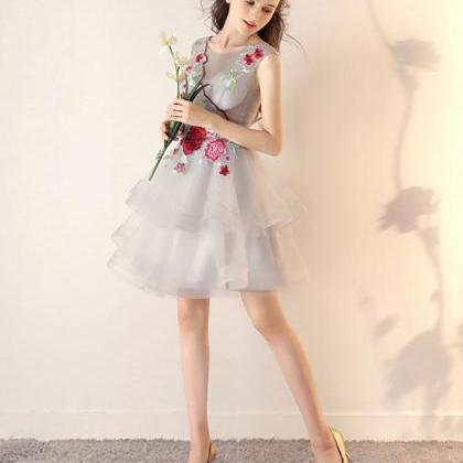 Gray Tulle Applique Short Prom Dress,gray..
