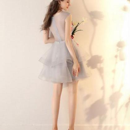 Gray Tulle Applique Short Prom Dress,gray..