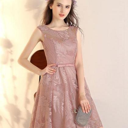 Pink Lace Short Prom Dress,pink Short Bridesmaid..