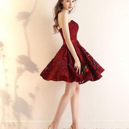 Burgundy Lace Short Prom Dress,burgundy Short..