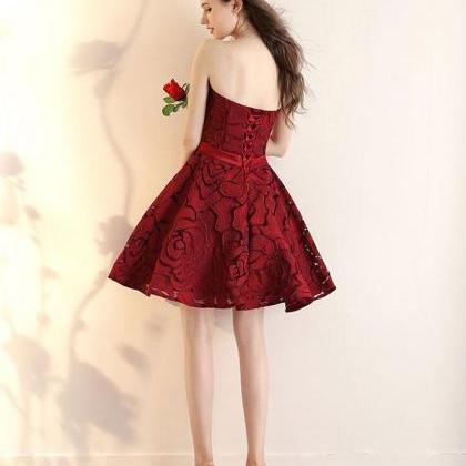 Burgundy Lace Short Prom Dress,burgundy Short..