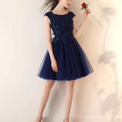 Dark Blue Lace Tulle Short Prom Dress,blue Short..