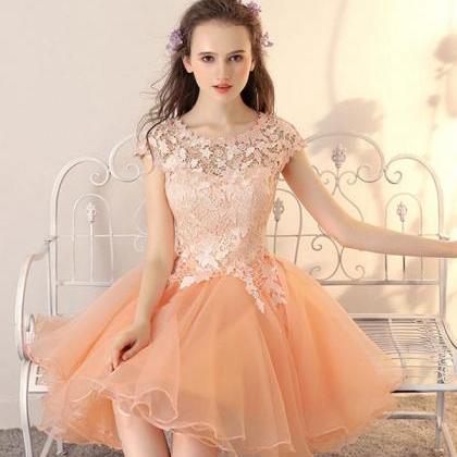 Champagne Tulle Lace Short Prom Dress,champagne..
